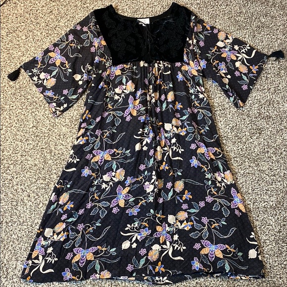 Johnny Was Jade Black Burnout Dolman Sleeve Floral Midi Sundress - Picture 4 of 13